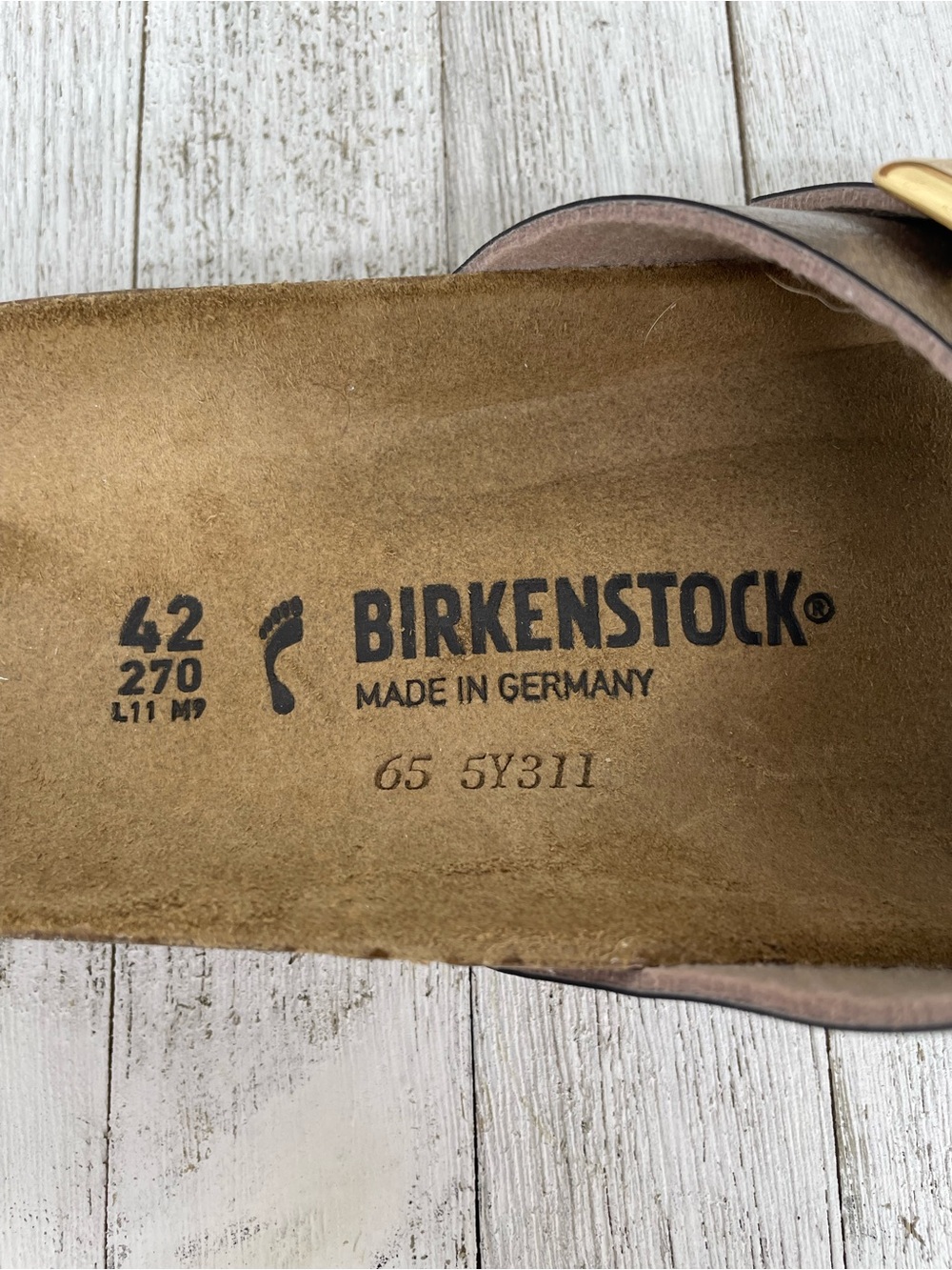 Birkenstock Madrid Big Buckle Metallic Taupe Sandals Size 42 Narrow - Picture 7 of 7